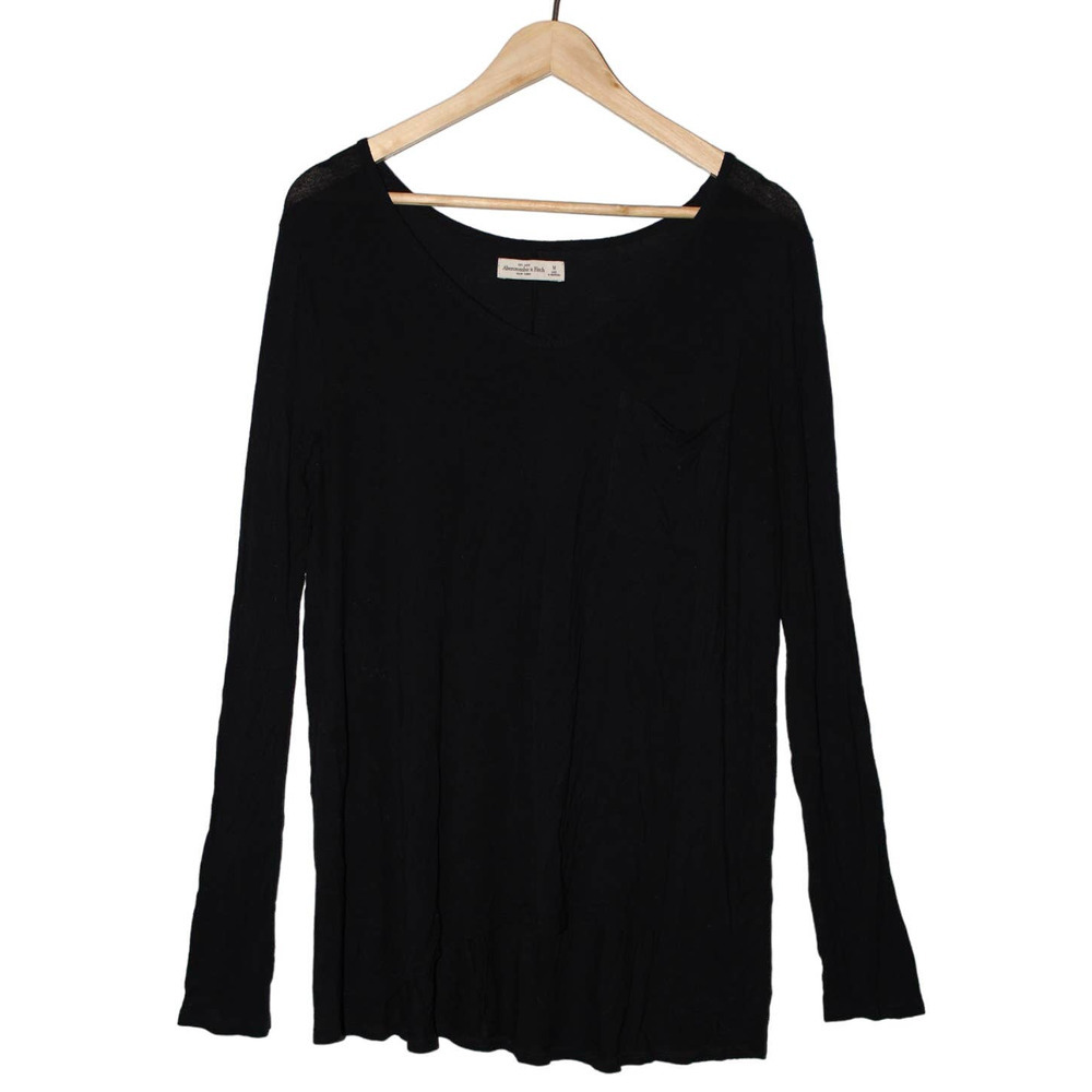 Women's Abercrombie & Fitch Black Pullover V-Neck Long Sleeve Tee Shirt Size M